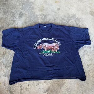 Navy blue vintage Chitwan National Park Nepal cotton t-shirt with rhino graphic